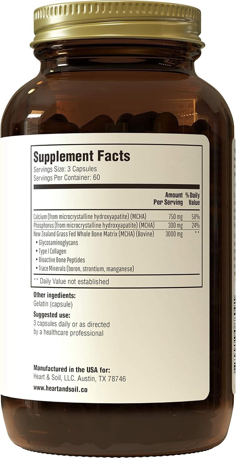 Heart & Soil Grass Fed Bone Matrix 180 Capsules Bone Joint Health Support