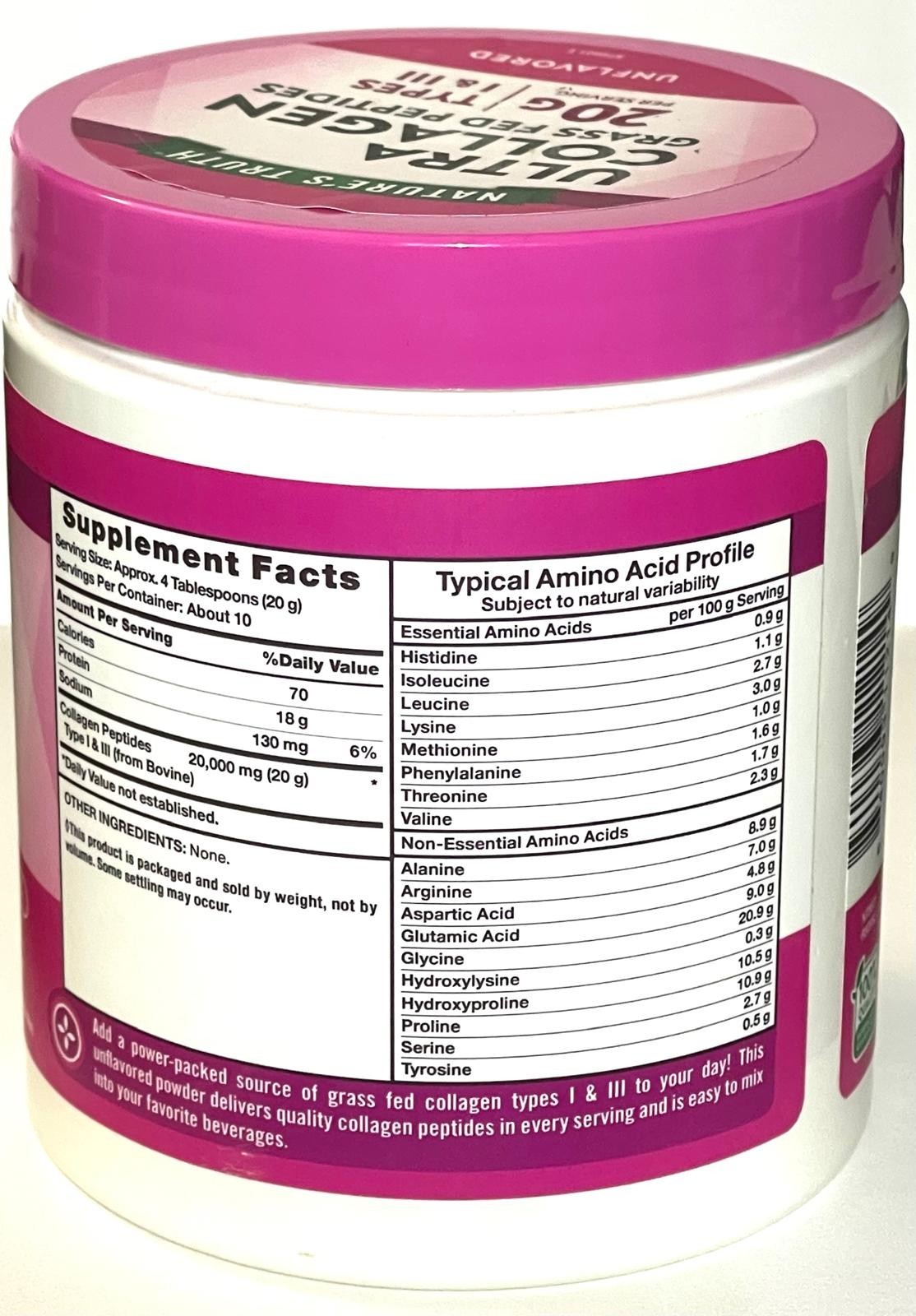 Ultra Collagen Grass Fed Peptides Types I & III Powder by Nature’s Truth