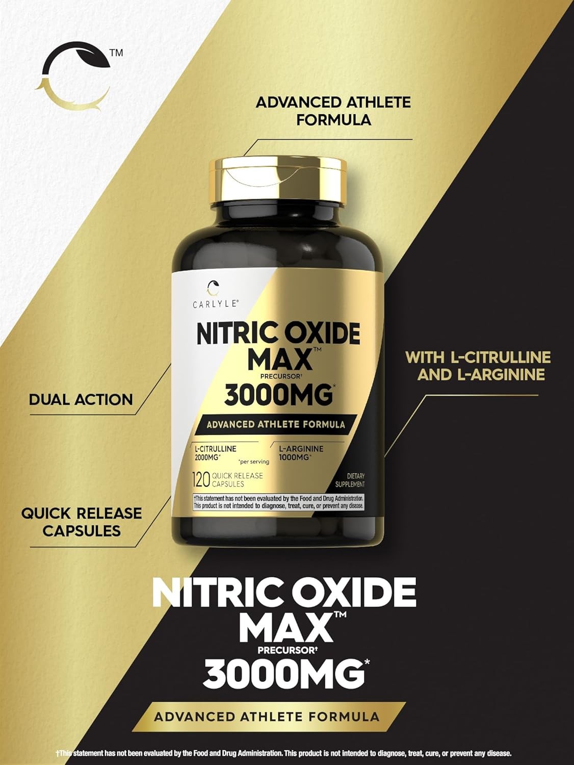 Nitric Oxide Supplement 3000mg 120 Caps Pre-Workout with L-Arginine L-Citrulline