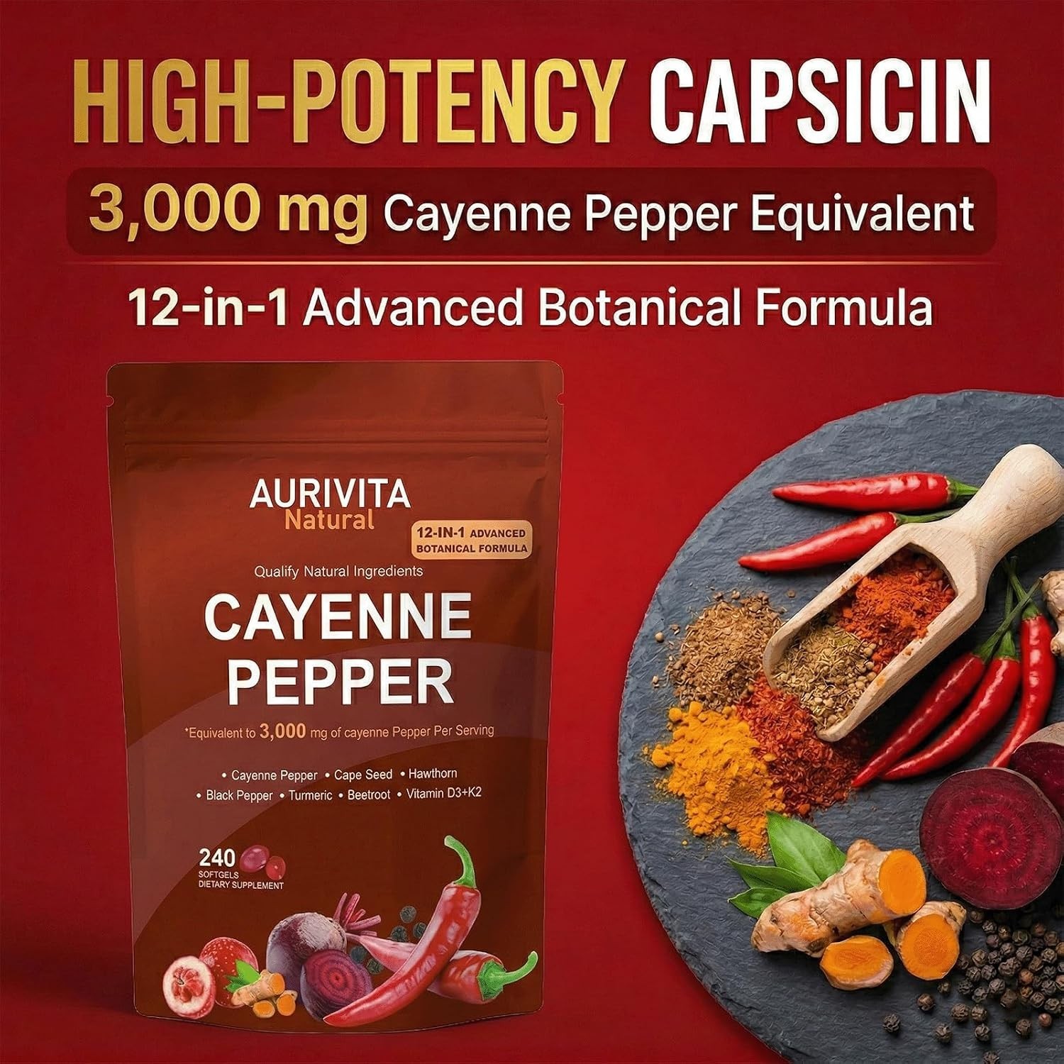 Capsaicin Softgels,auri Cayenne Pepper softgels， with Vitamin E, D3+K2,