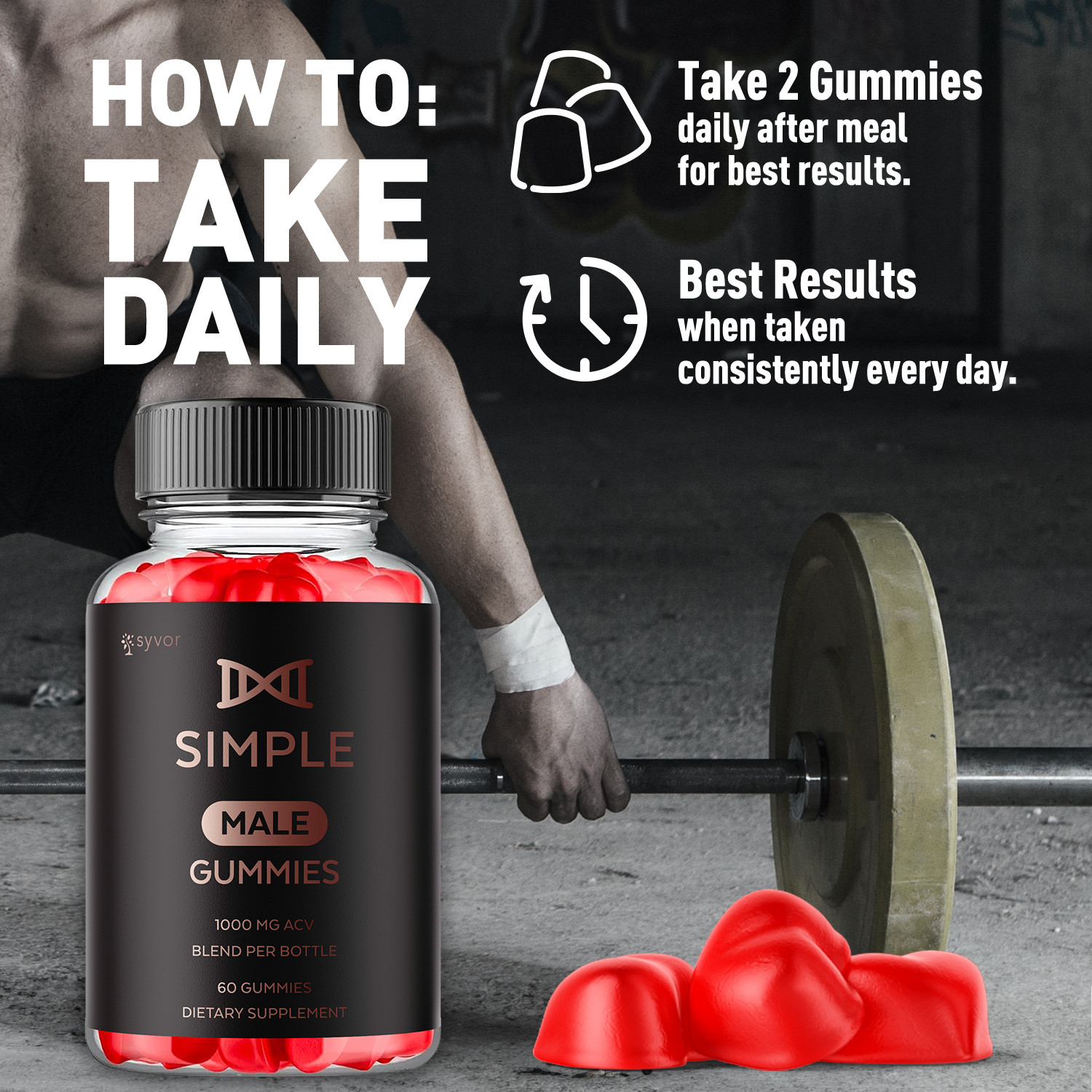 (1 Pack) Simple Male Gummys Advanced Formula Max Support Supplement 60 Gummies