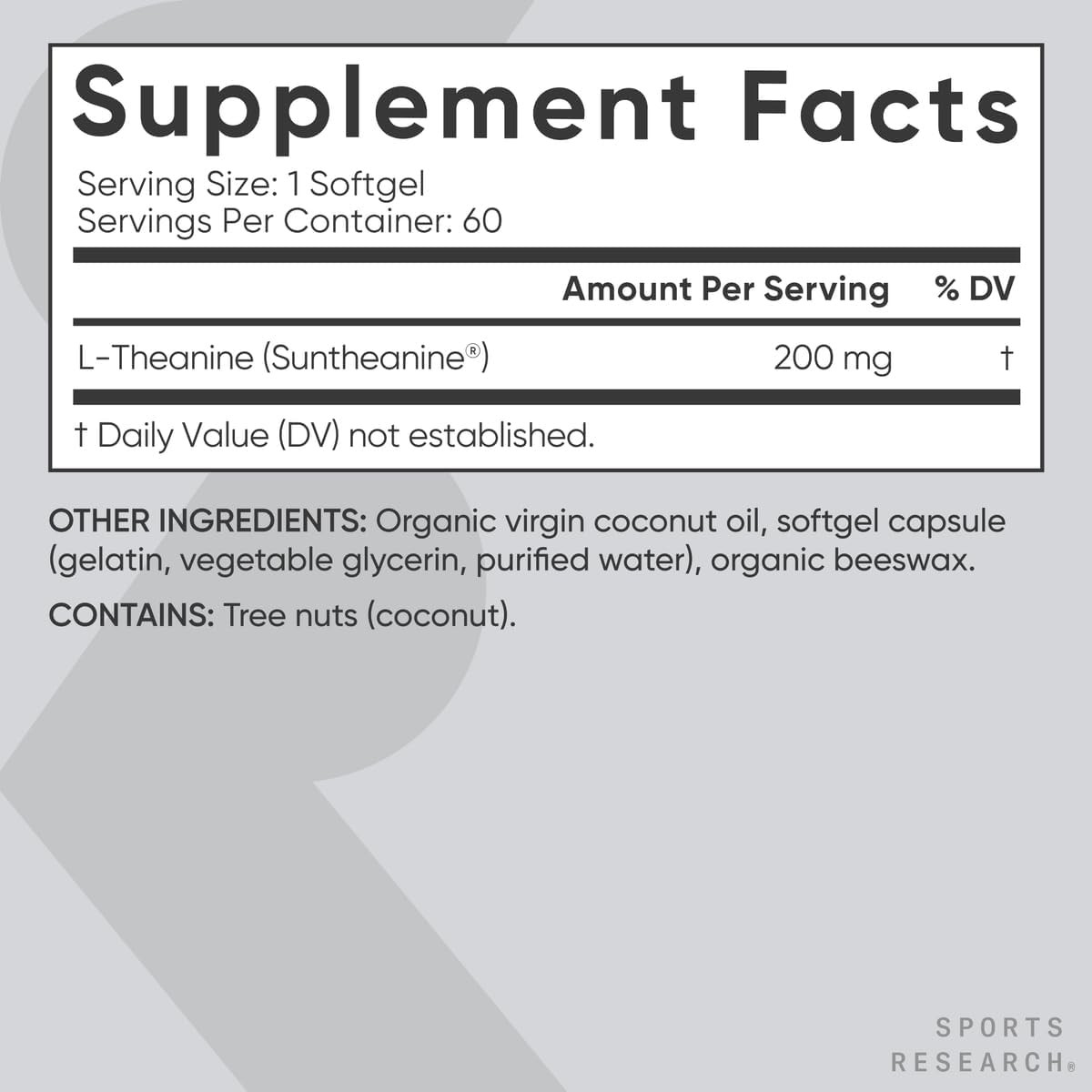 Sports Research Double Strength L Theanine 200mg 60 Softgels