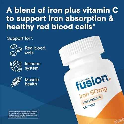 Bariatric Fusion Iron Supplement 60mg with Vitamin C | Easy to Swallow Capsule |