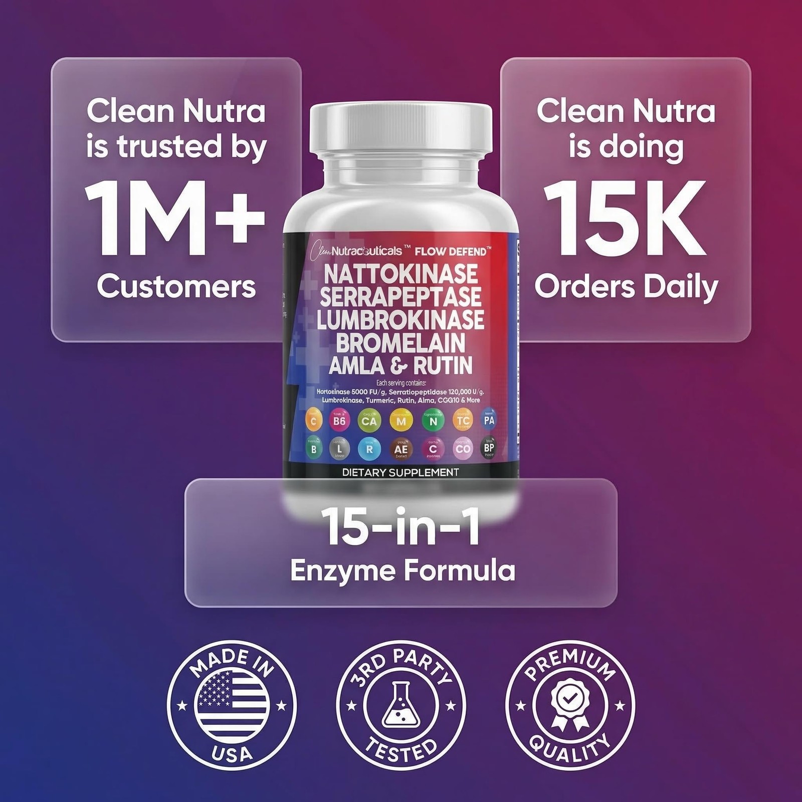Clean Nutraceuticals Nattokinase 5000 FU 60 Count (Pack of 1), Natural