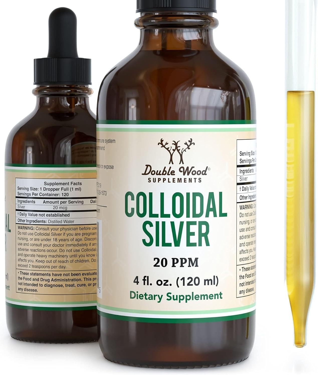 Colloidal Silver Liquid 20 PPM – 4 Fl OZ, 99.9% Pure, Gluten Free, Non-GMO, Drop
