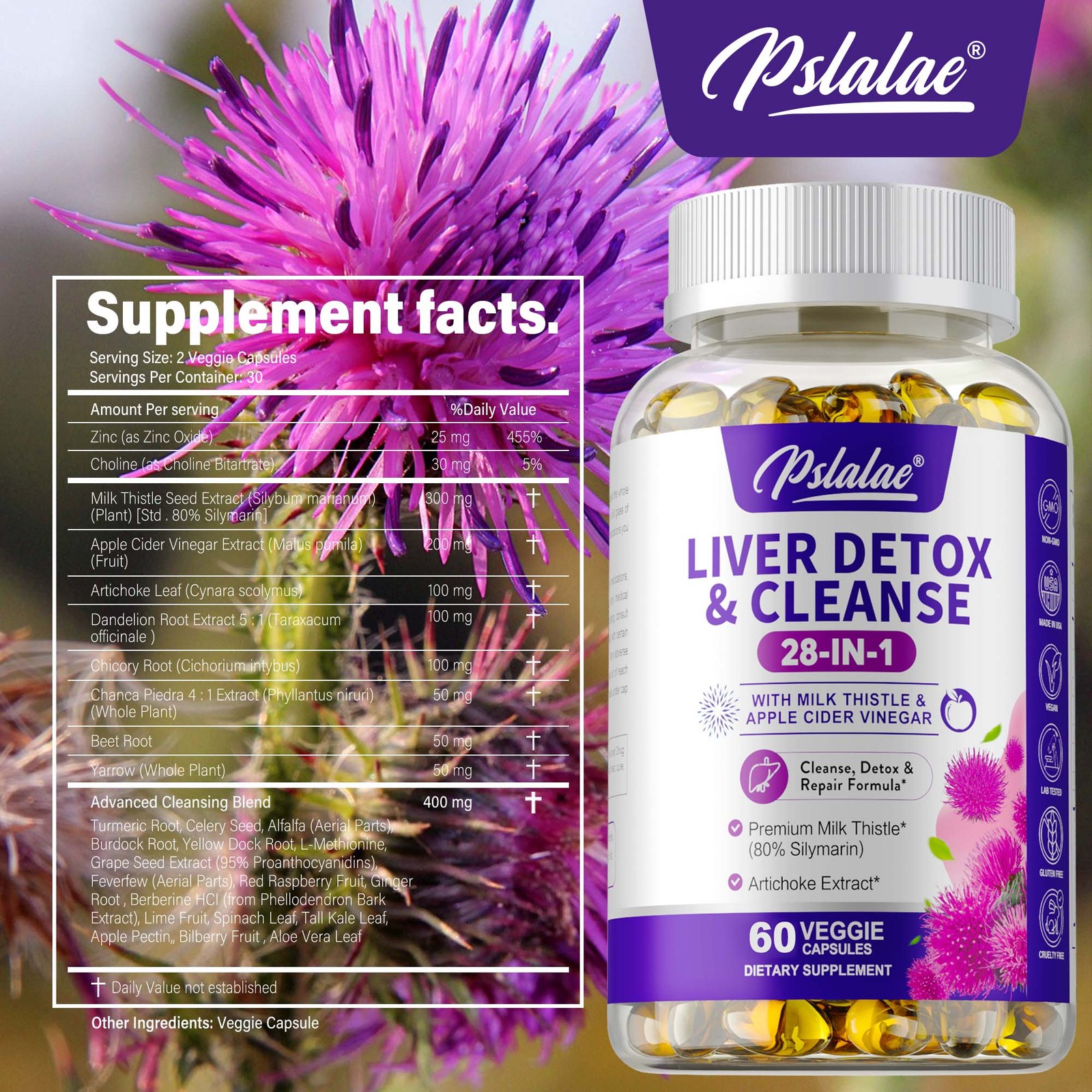 28-In-1 Liver Detox & Cleanse 1430mg – Milk Thistle, Dandelion, Kidney Support
