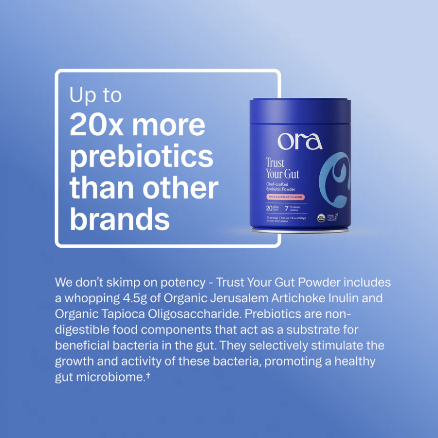 Ora Organic Probiotic & Prebiotic Powder Supplement, Apple Raspberry 30 Srv