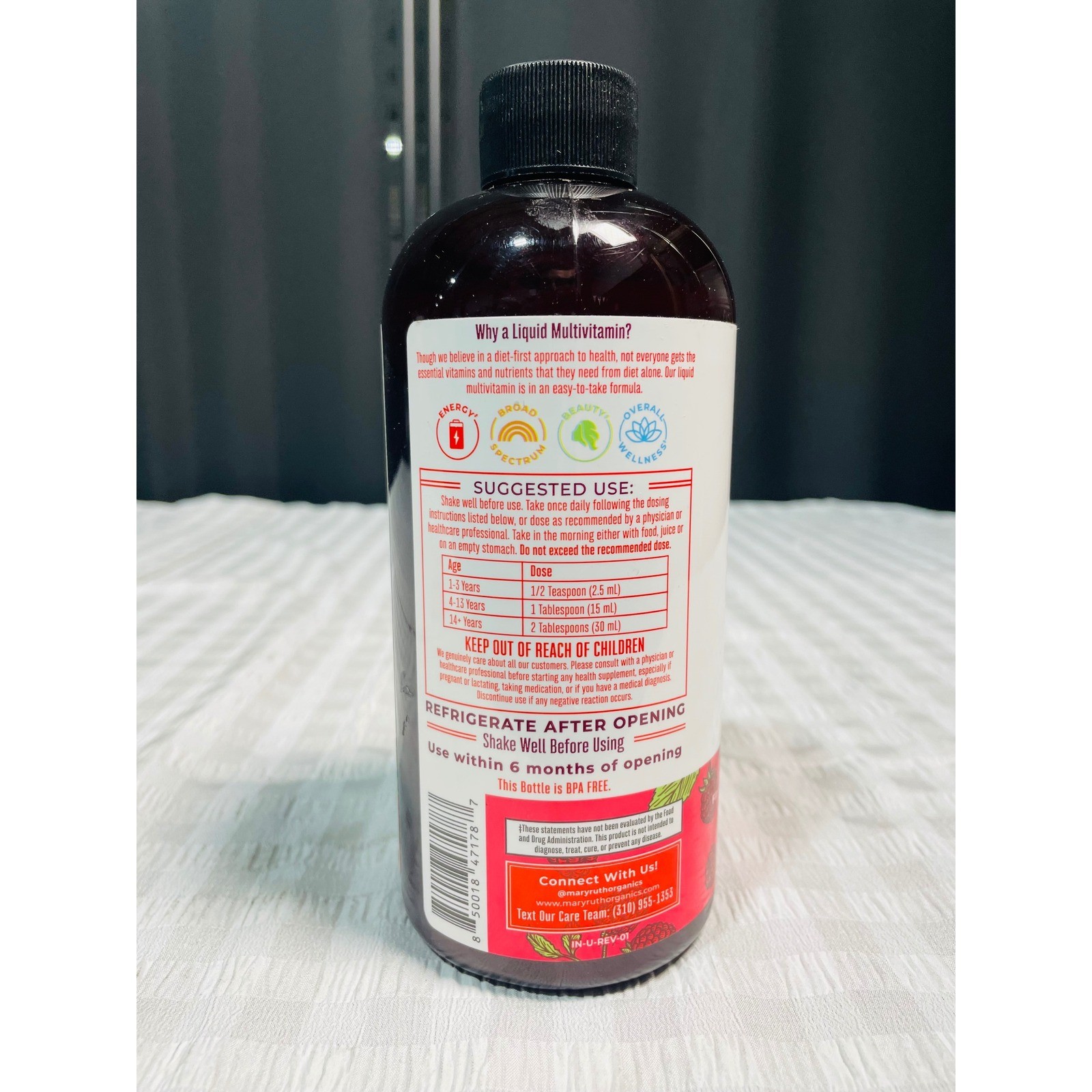 MaryRuth’s Liquid Morning Multivitamin Raspberry 15.22 fl oz Vegan Gluten Free