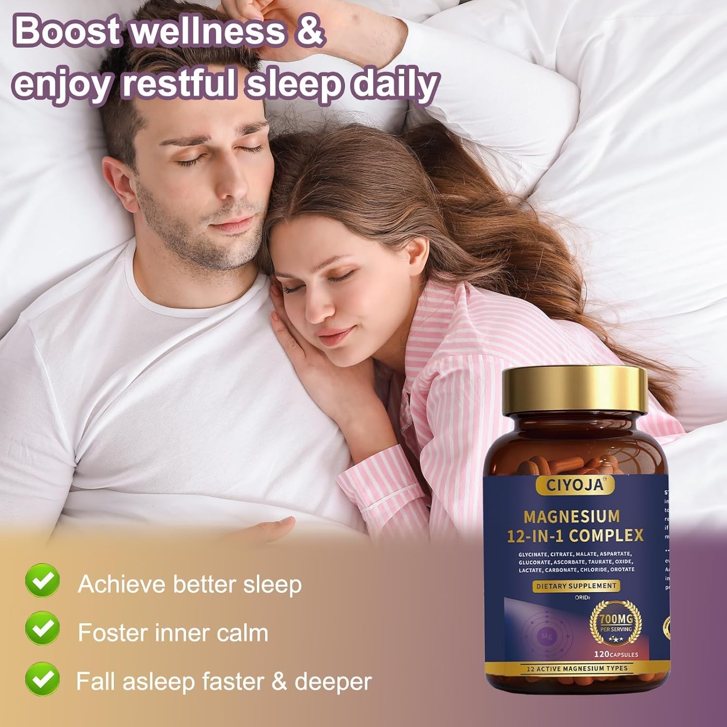 12 in 1 Magnesium Complex 700mg Supplement with Glycinate Citrate Capsules