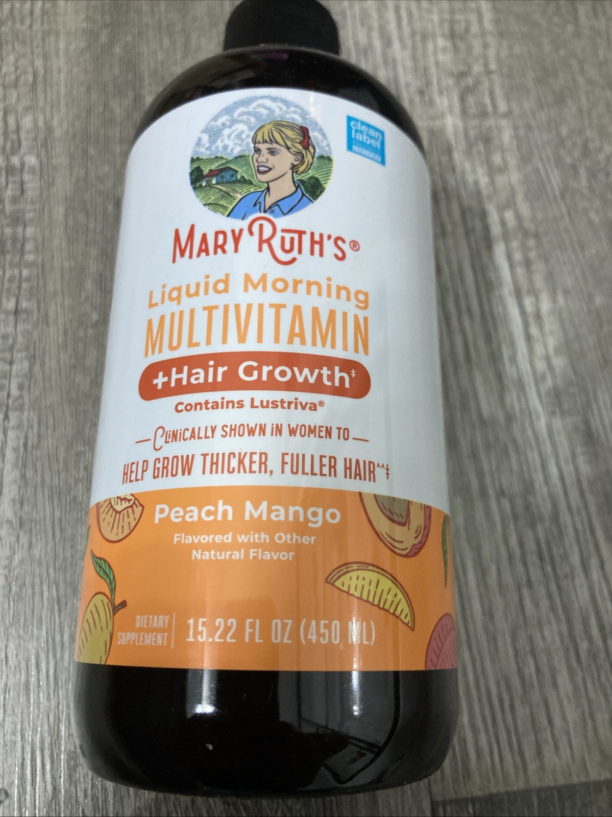 Liquid Morning Multivitamin + Hair Growth, Peach Mango, 15.22 fl oz (450 ml)
