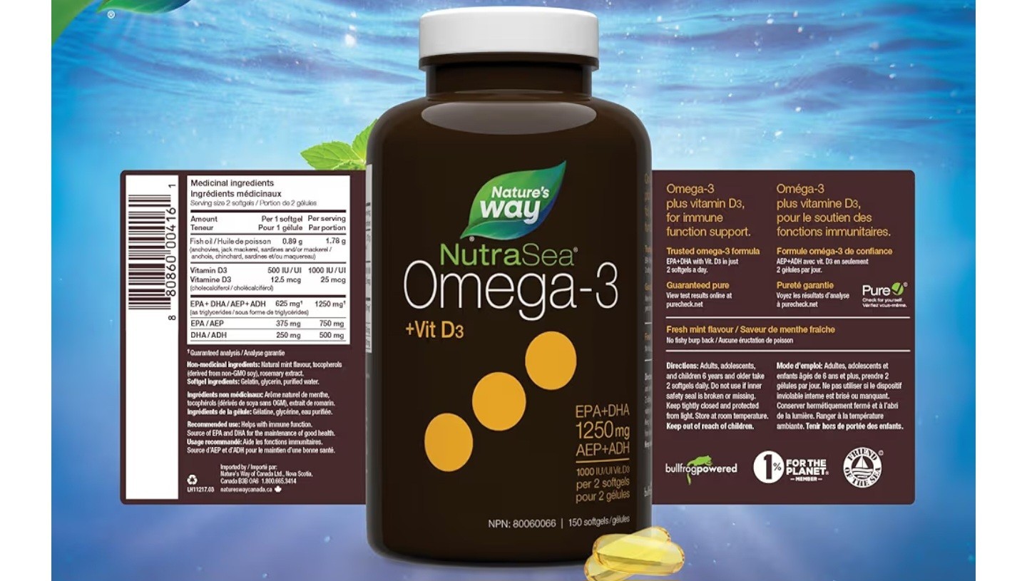 Nature’s Way NutraSea Omega-3 1250mg + Vitamin D3 2-Pack 300 Softgels
