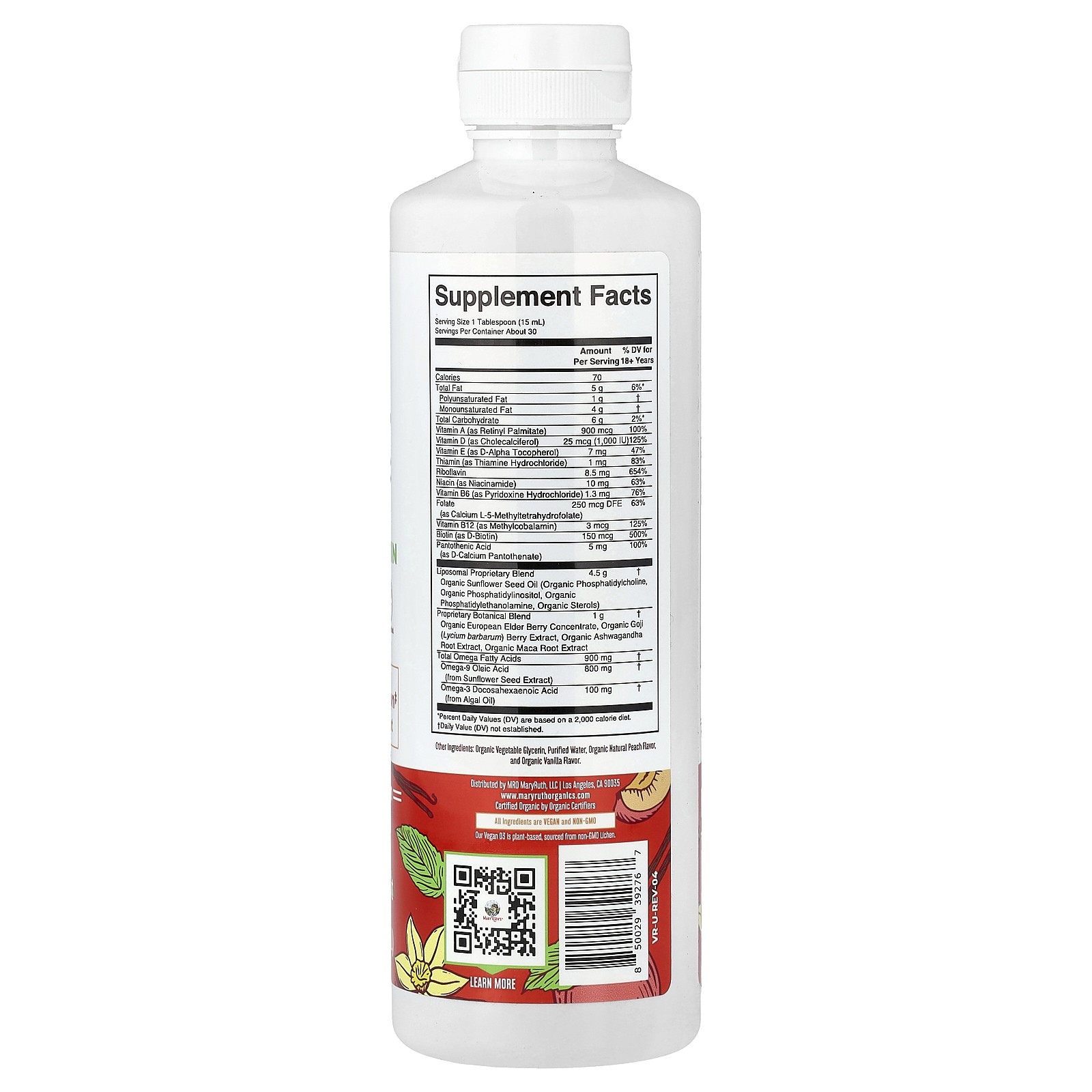Organic Men’s Multivitamin Liposomal, Vanilla Peach, 15.22 fl oz (450 ml)