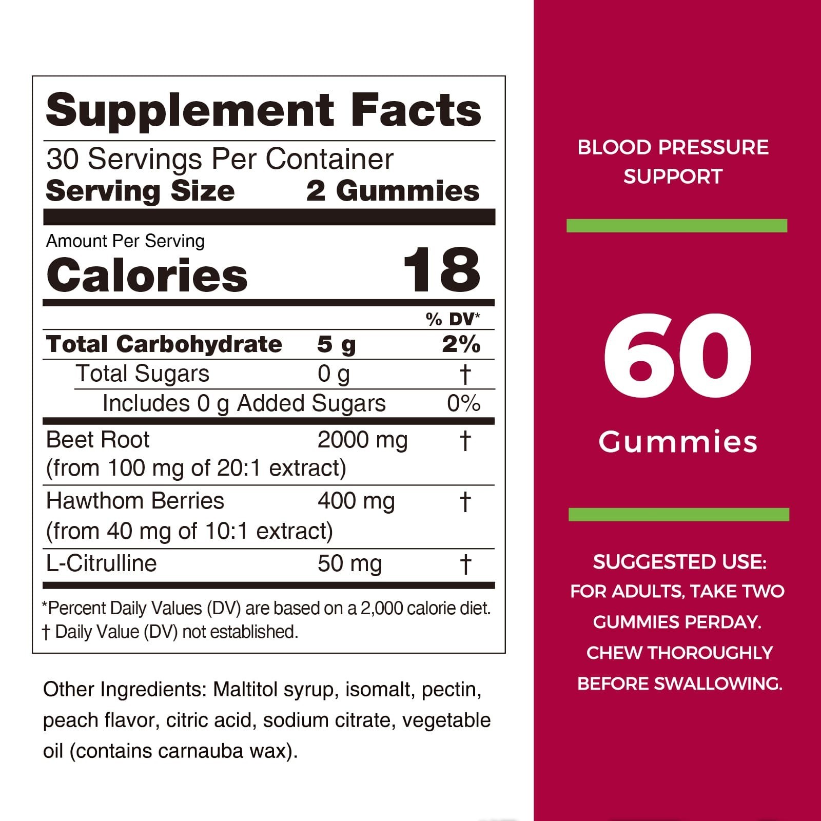 Beet Root Gummies 2000mg Vegan, Non-GMO, and Gluten Free Peach Flavor Sugar-Free