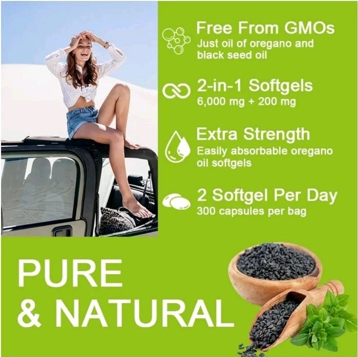 Oil of Oregano Capsules 300 Softgels 6000mg Black Seed Oil High Strength UK