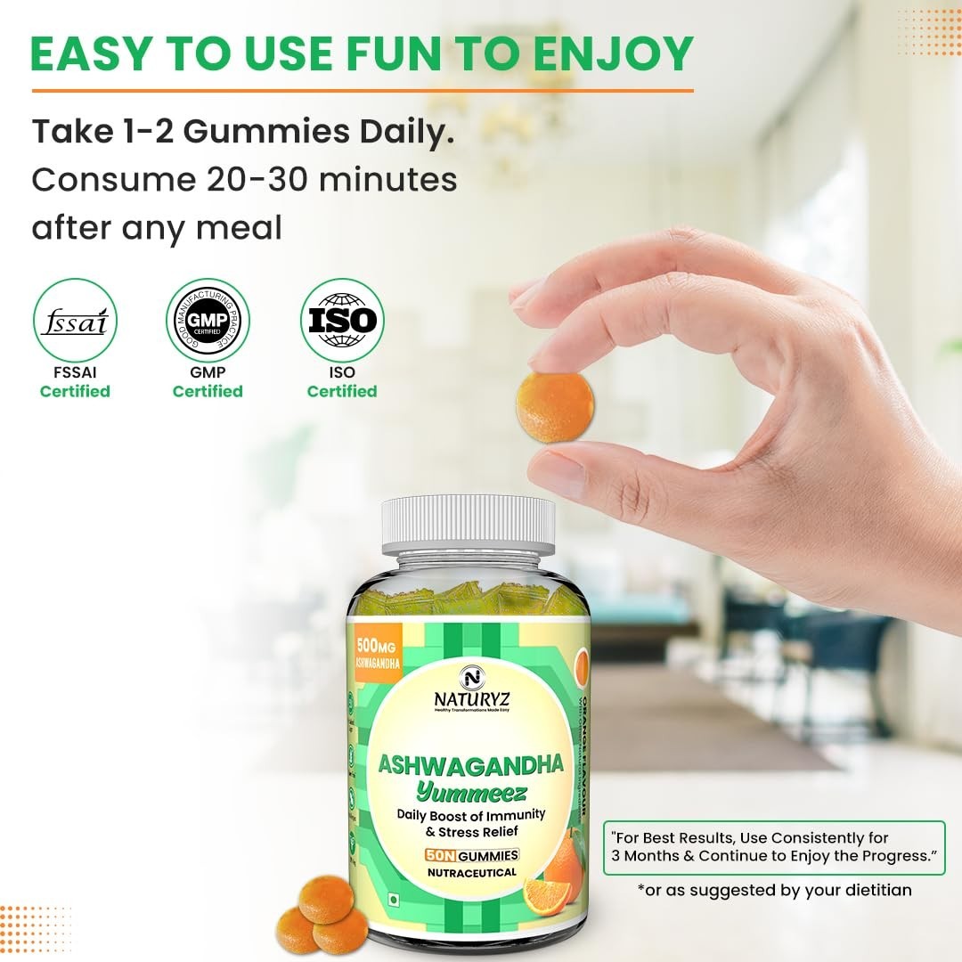 NATU.RYZ KSM66 Ashwagandha Gummies D3 50 Orange