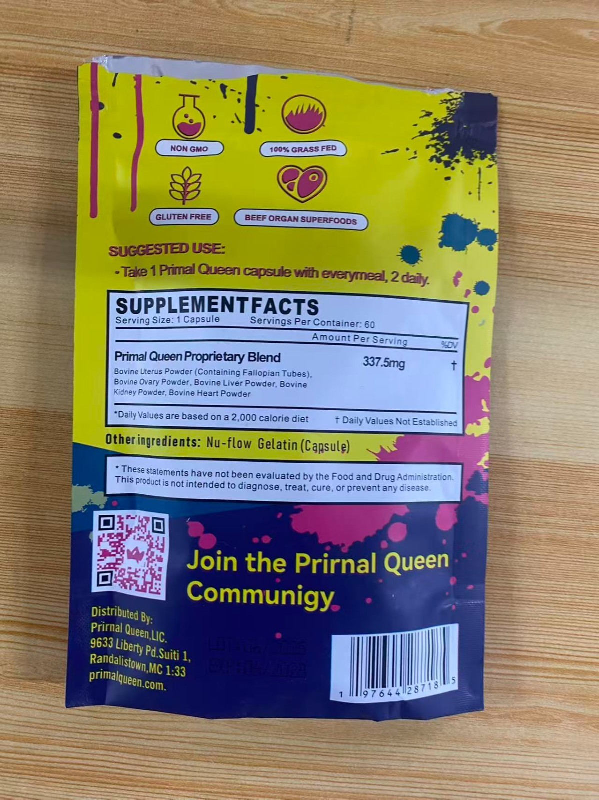 3PCS Primal Queen Supplement for Women 60 CountsBeef Organ Free Shipping !