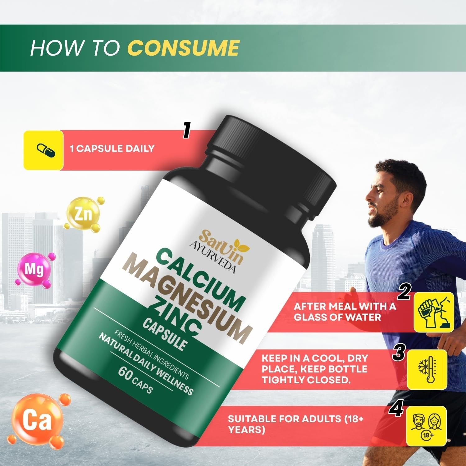 5 Pack SATV.IN Ayurveda Calcium Magnesium Zinc 300 Caps