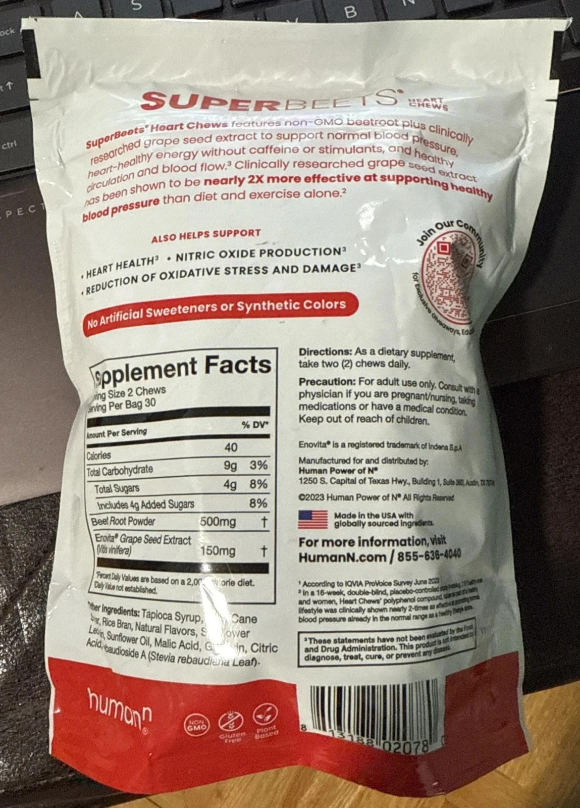 HumanN – SUPER BEETS Heart Chews, Pomegranate, 60 Count, New & Sealed-FREE SHIP