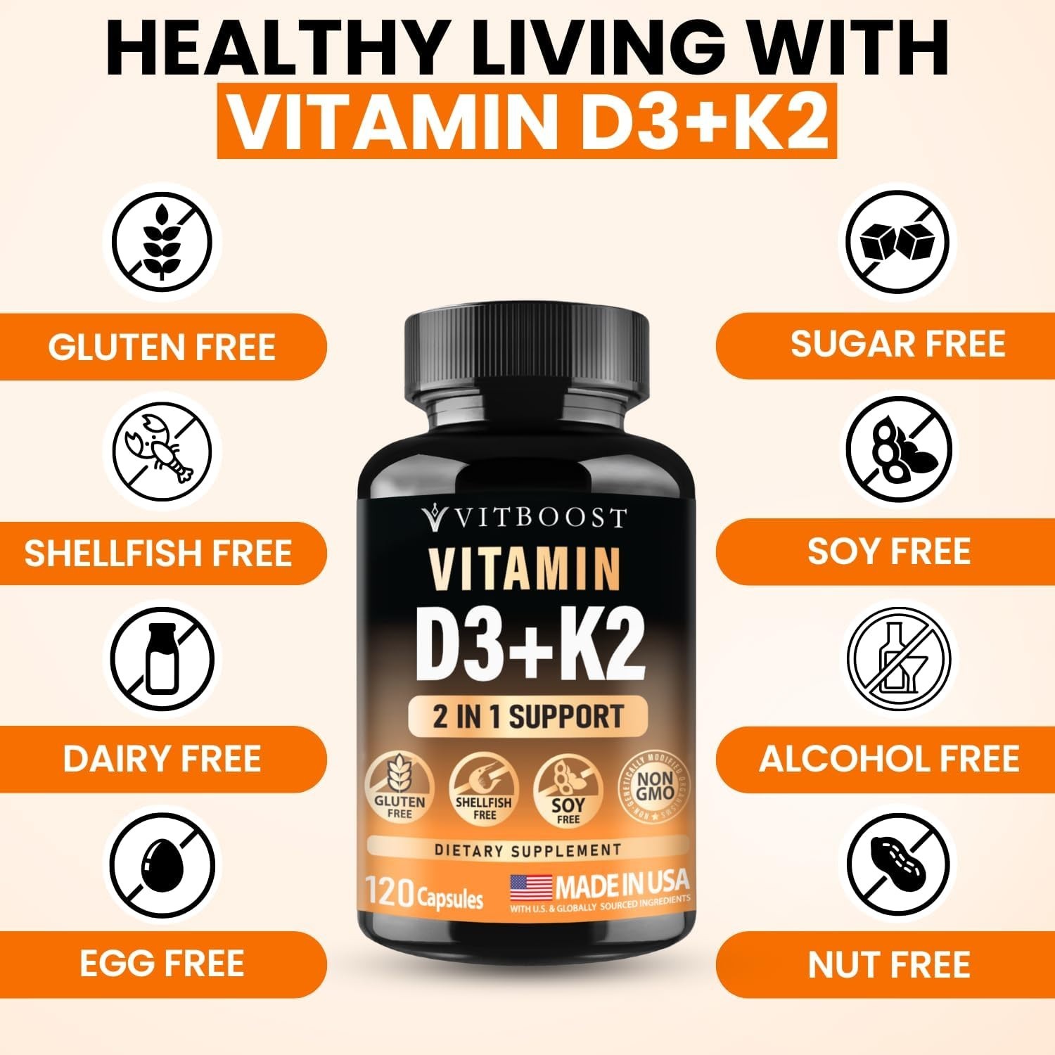 Vitamin D3 K2 Complex – Easy to Swallow – Vitamin D (D3) 5000 IU (125 mcg) & K2
