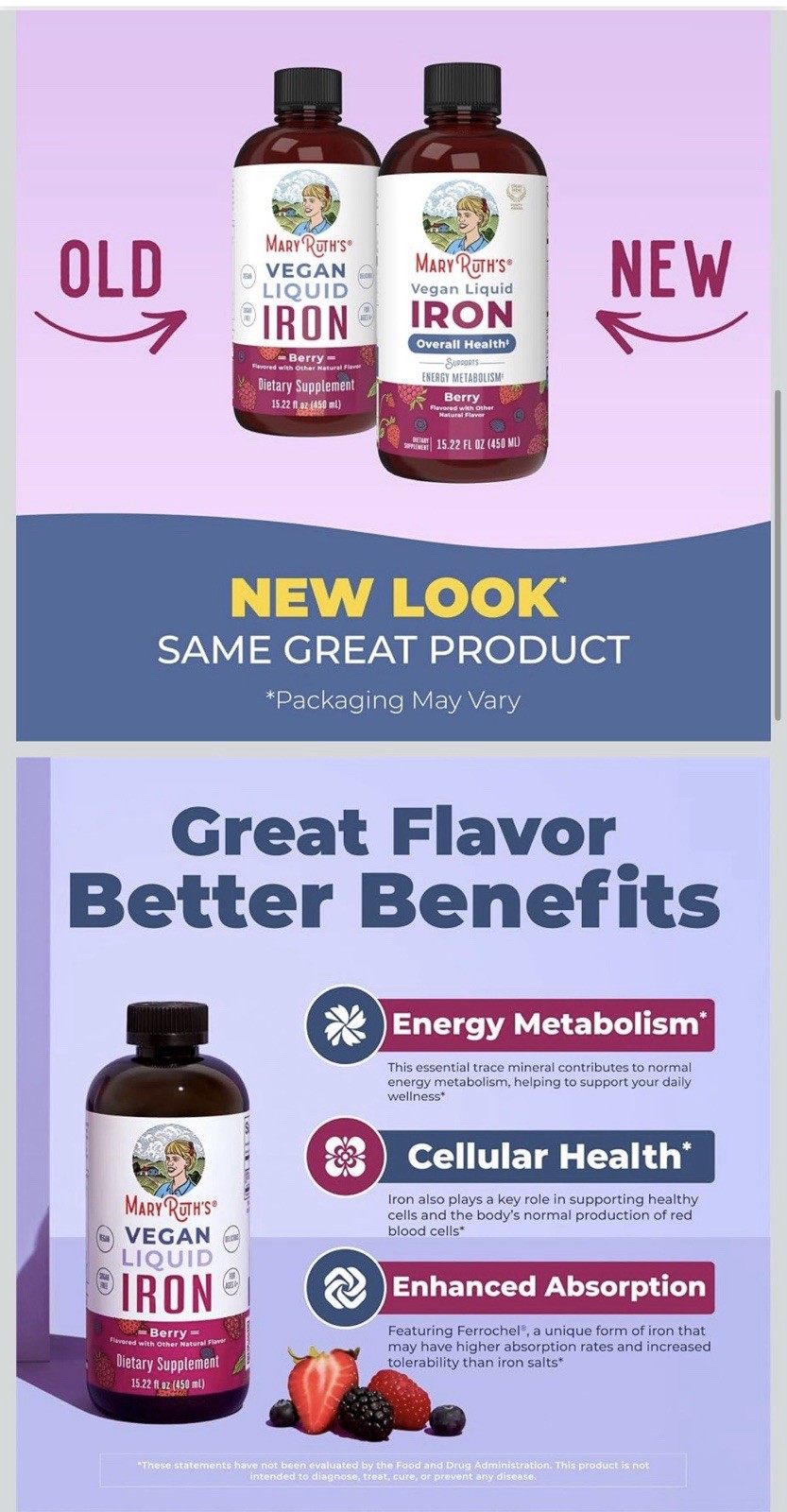 MaryRuth’s Vegan Liquid Iron Ferrochel Berry 15.22 fl oz Sugar Free Non-GMO