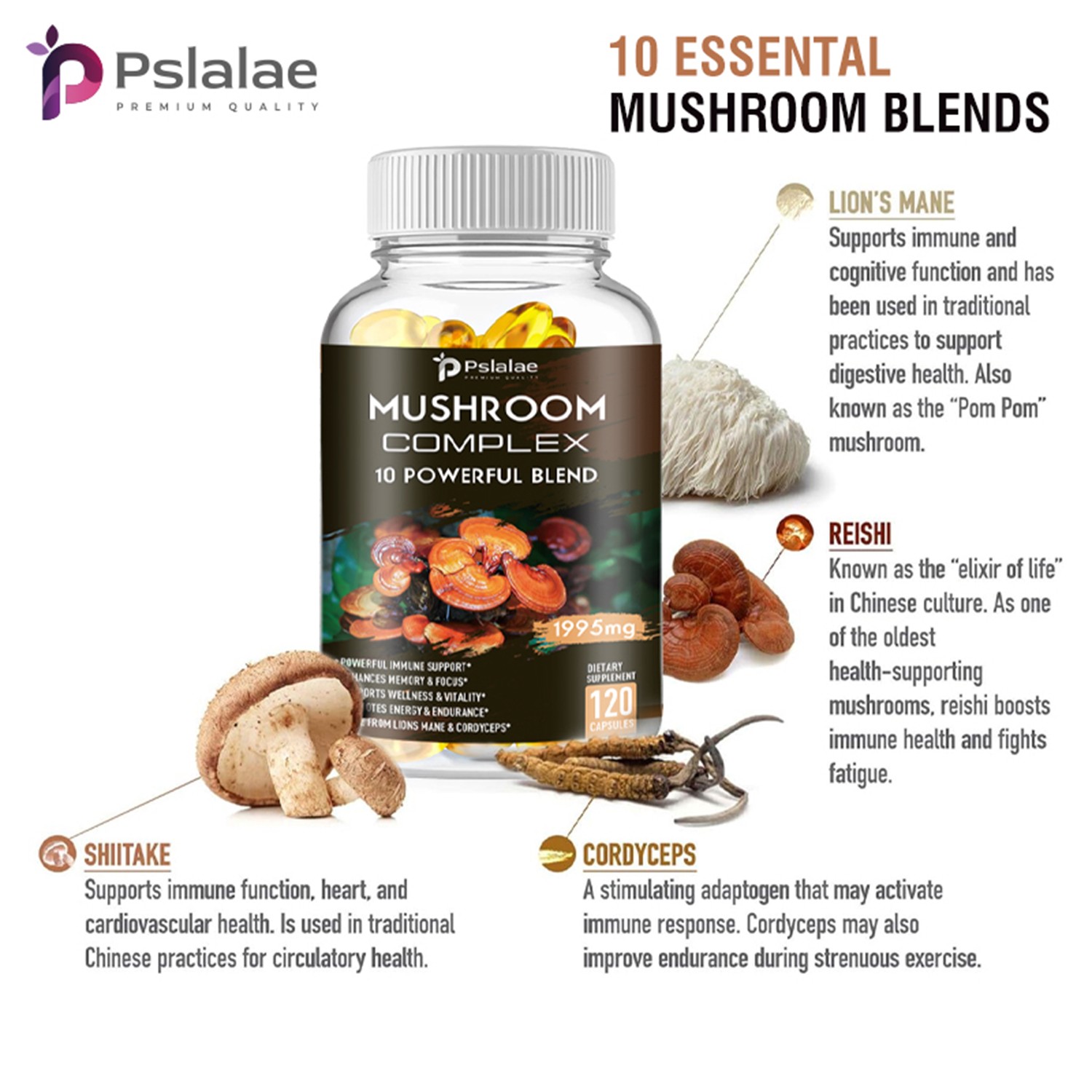 Mushroom Complex – Lions Mane,Cordyceps Sinensis – Brain & Nervous System Health