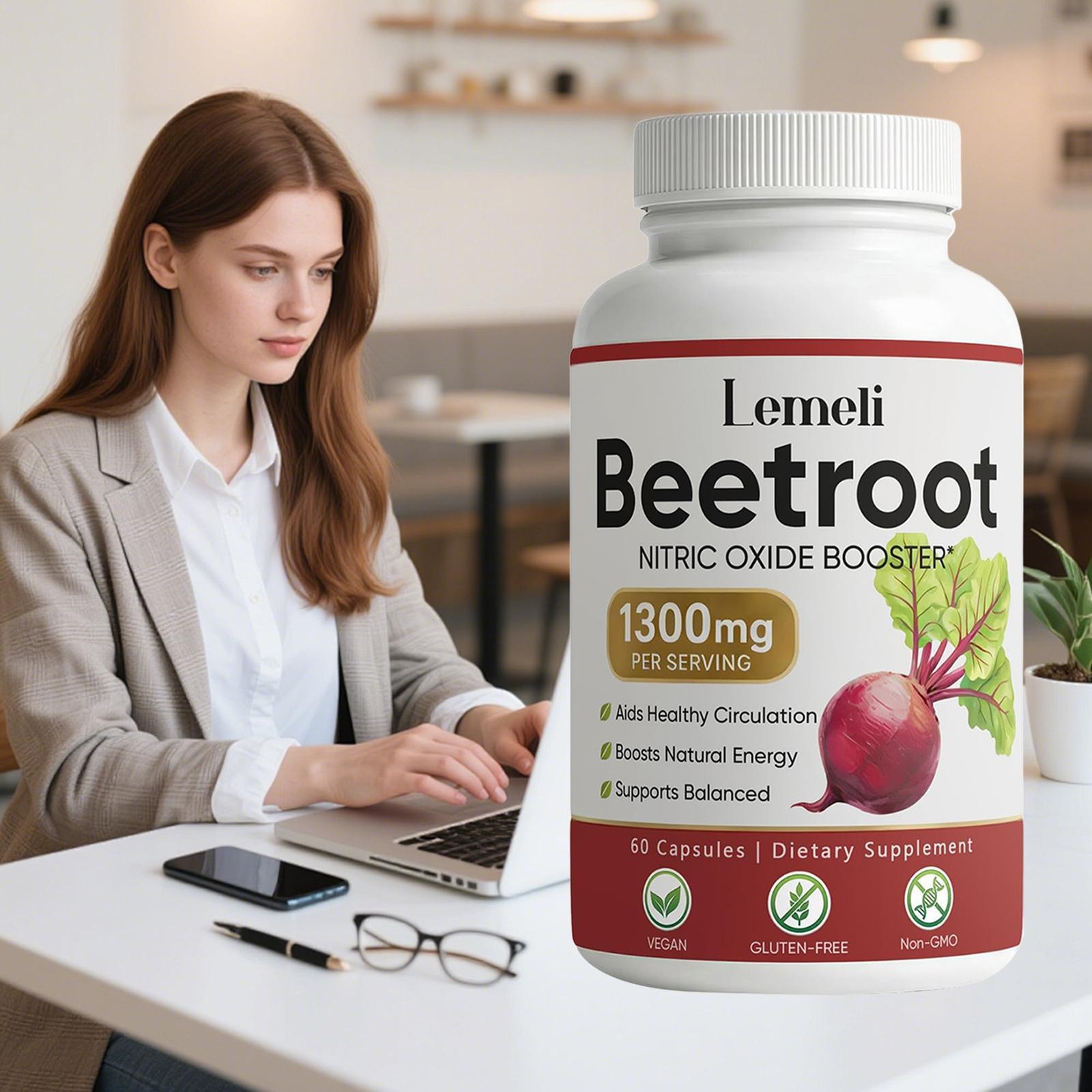 Beet Root 60 Vegan Capsules, 1300 Mg Per Serving, Non-GMO & Gluten Free