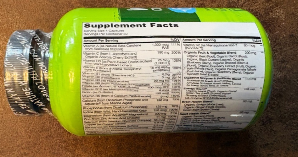 NATURELO Whole Food Multivitamin for Men – 120 Vegetarian Capsules Exp 6/26