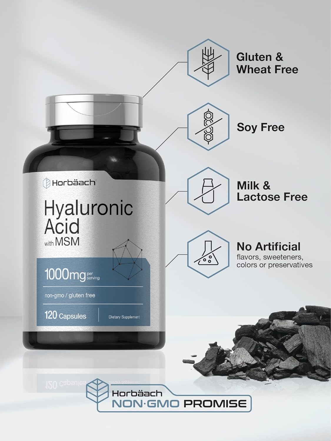 Hyaluronic Acid with MSM | 1000 mg | 120 Capsules | Non-GMO | Gluten Free USA