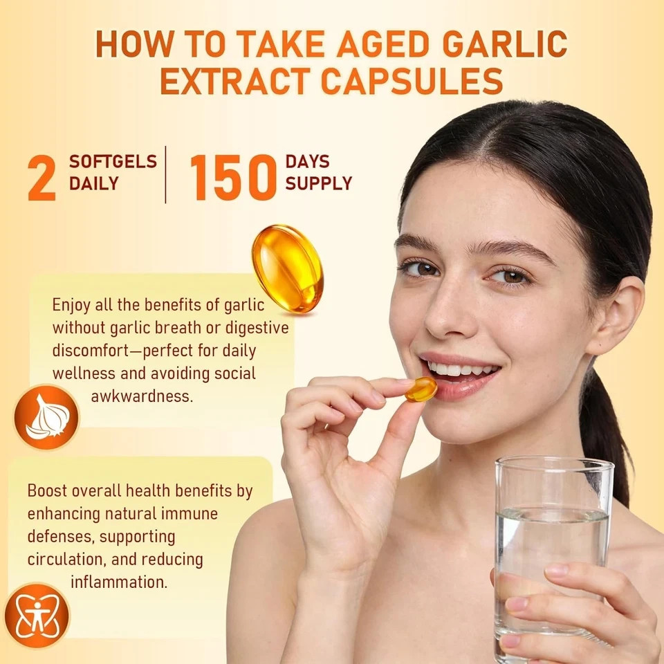 Odorless Garlic 7500mg Per Servings, 300 Softgels | 2 Years Aged Garlic Extra…