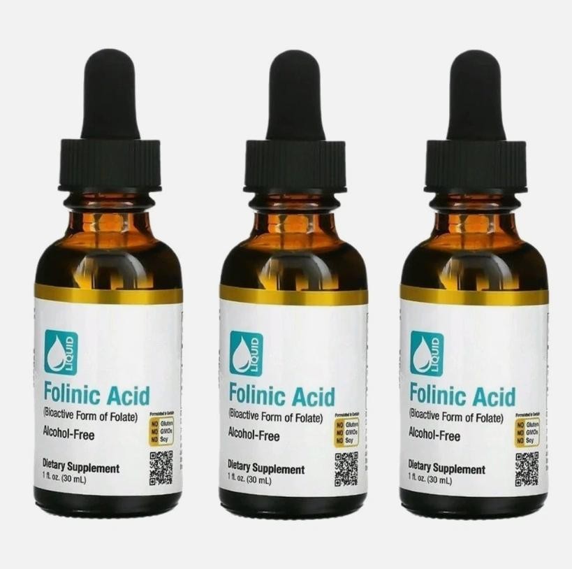 3 Packs California Gold Nutrition Folinic Acid Alcohol 1 FL Oz (30 milliliters