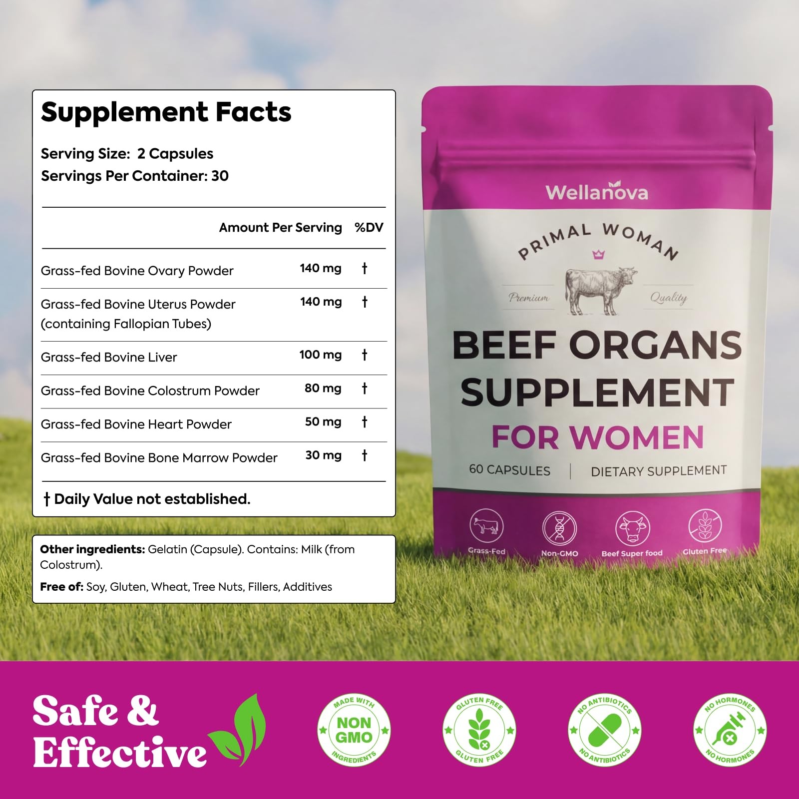 Primal Beef Organ Supplement for Women, Grass-Fed Ancestral Superfood 60 Pack