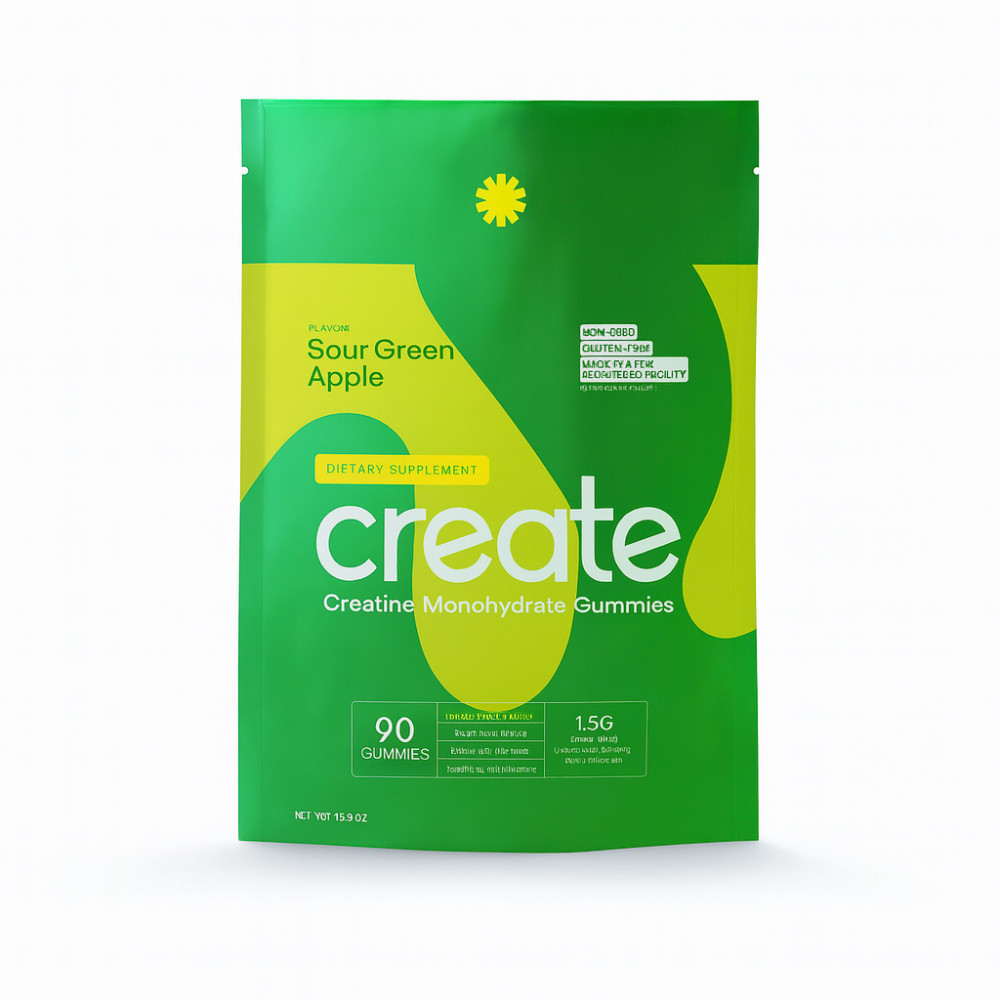 Create Creatine Monohydrate Gummies Sour Green Apple 90 Ct for Men & Women
