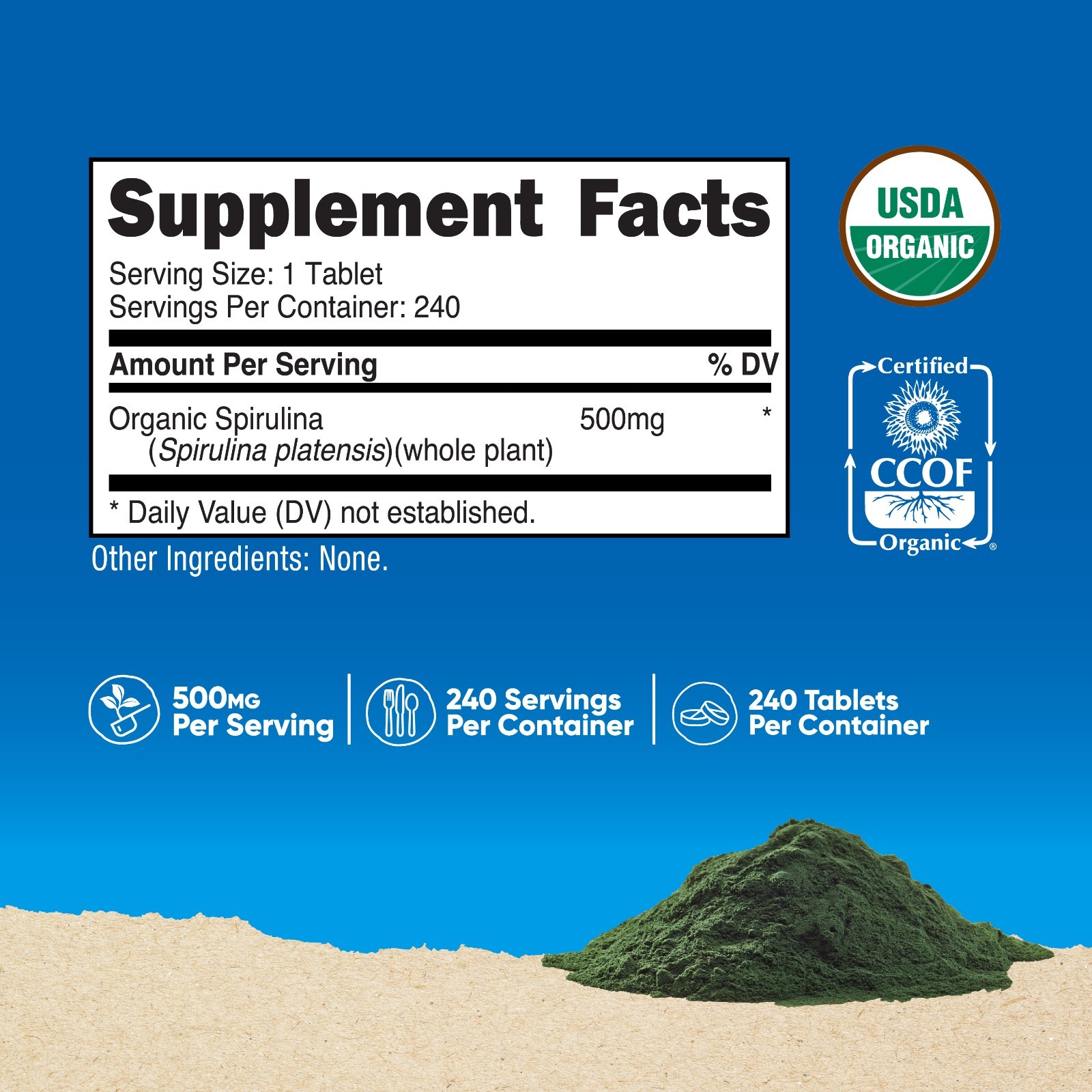 Nutricost Organic Spirulina 500mg, 240 Tablets – Gluten Free, Non-GMO