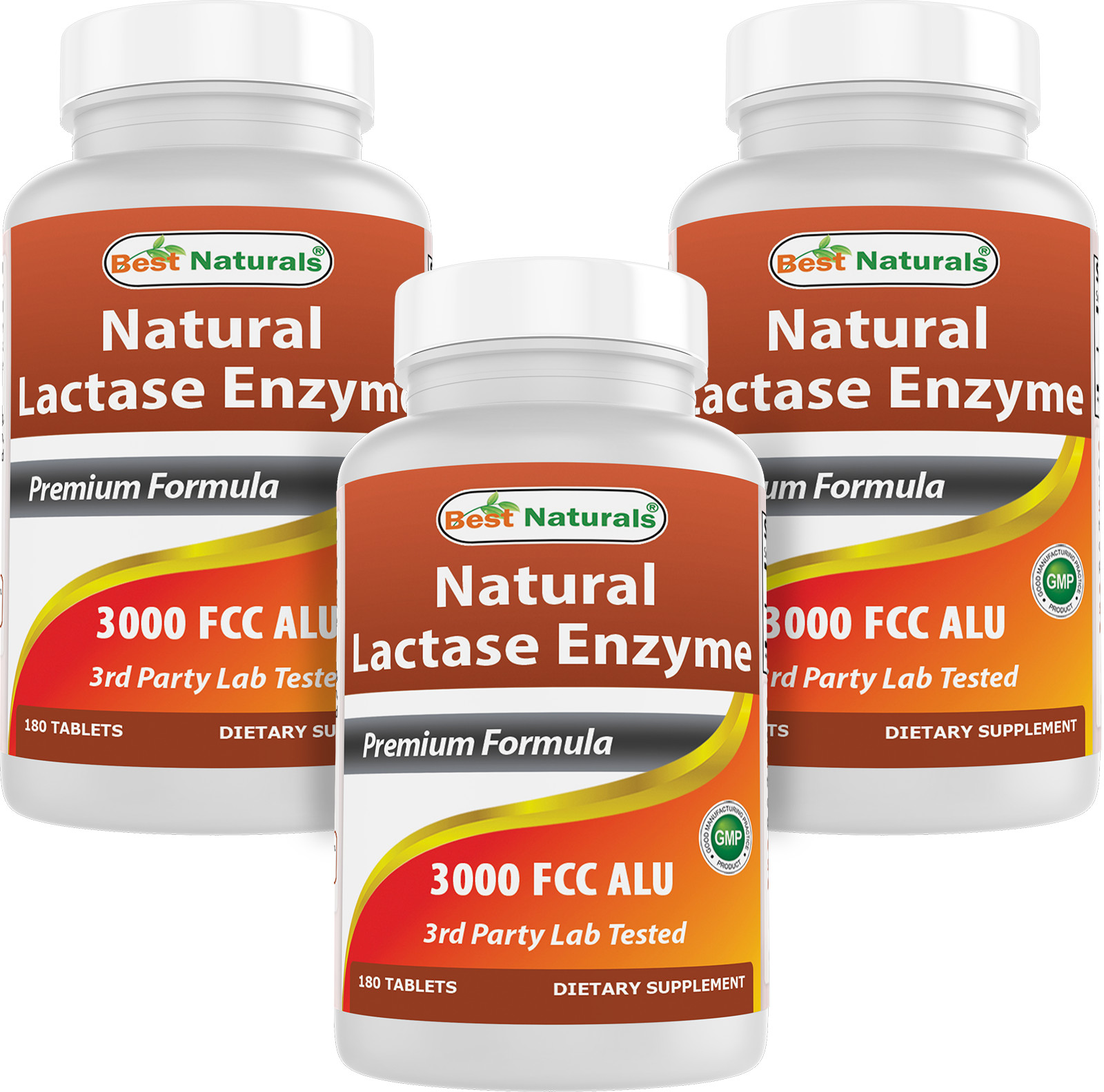 3 Pack Fast Acting Lactase Enzyme Tablet, 3000 Fcc Alu, 180 Count