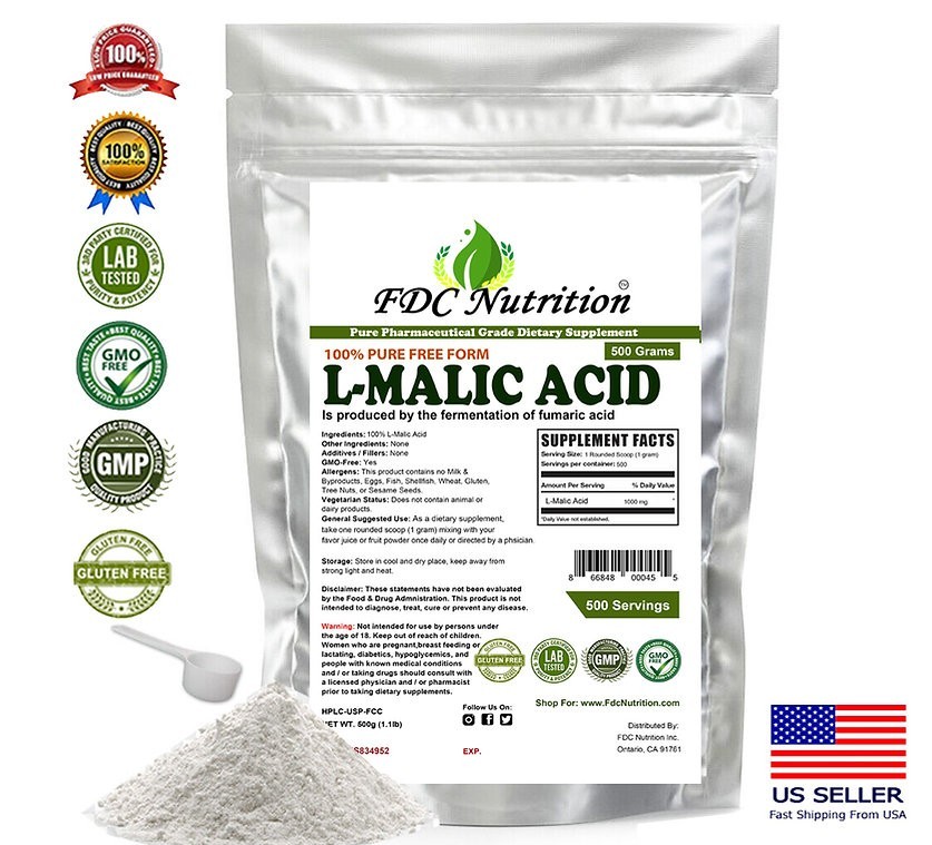 Pure L- Malic Acid Powder 1 LB (500g) – Gluten Free, Non-GMO
