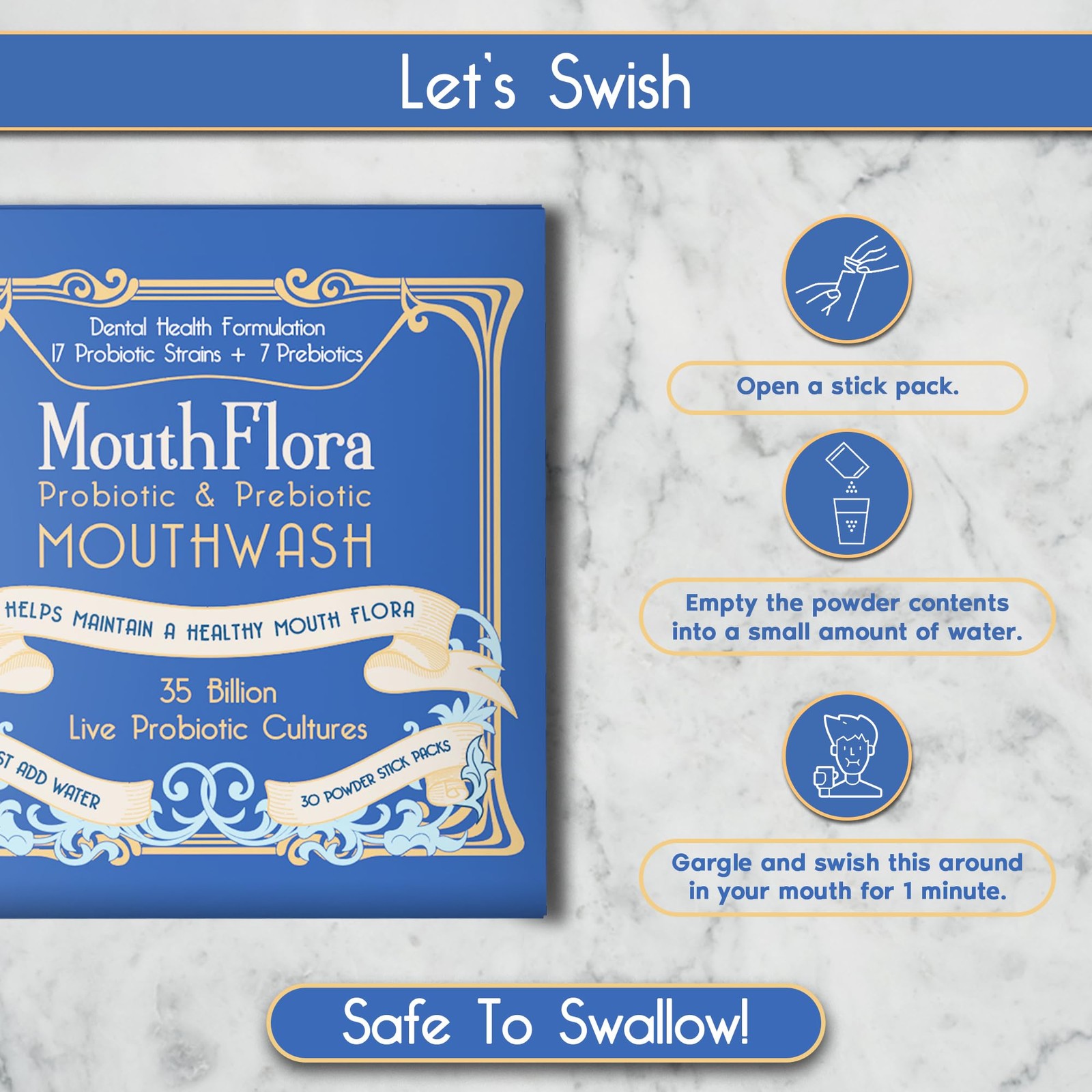 Probiotic & Prebiotic Mouthwash for Adults | Pack of 60 (2000mg/pc), White