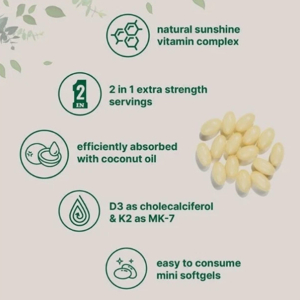 Vitamin D3 10000 iu Plus K2 (MK-7) 200 mcg, 300 Virgin Coconut Oil Softgels