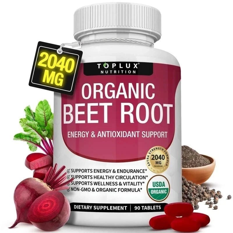 Toplux Organic Beet Root Tablet 2040mg Nitric Oxide Boosting Beetroot Supplement