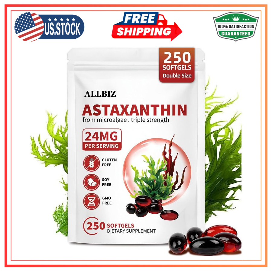 ALLBIZ Astaxanthin 24mg 250 Softgels Antioxidant Eye Skin Brain Liver Support