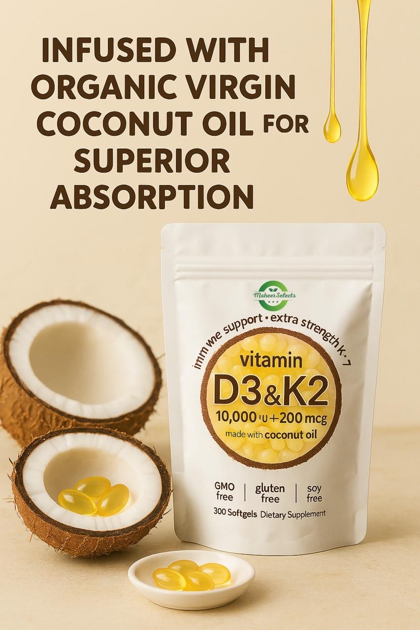 Vitamin D3 10000 iu Plus K2 (MK-7) 200 mcg, 300 Virgin Coconut Oil Softgels