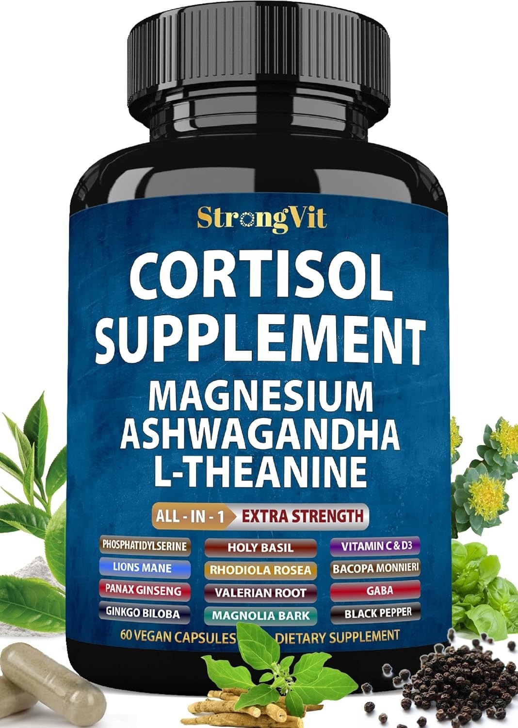Comprehensive 16-in-1 Cortisol Support Formula for Sleep & Relaxation, 60 Caps