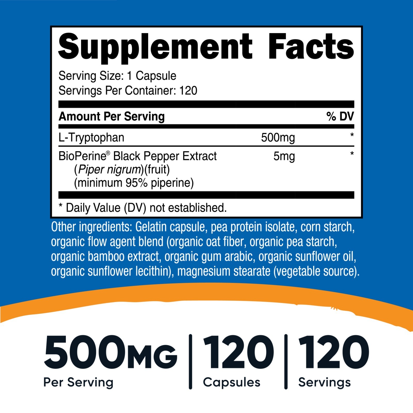 Nutricost L-Tryptophan 500mg, 120 Capsules – Gluten Free, Non-GMO