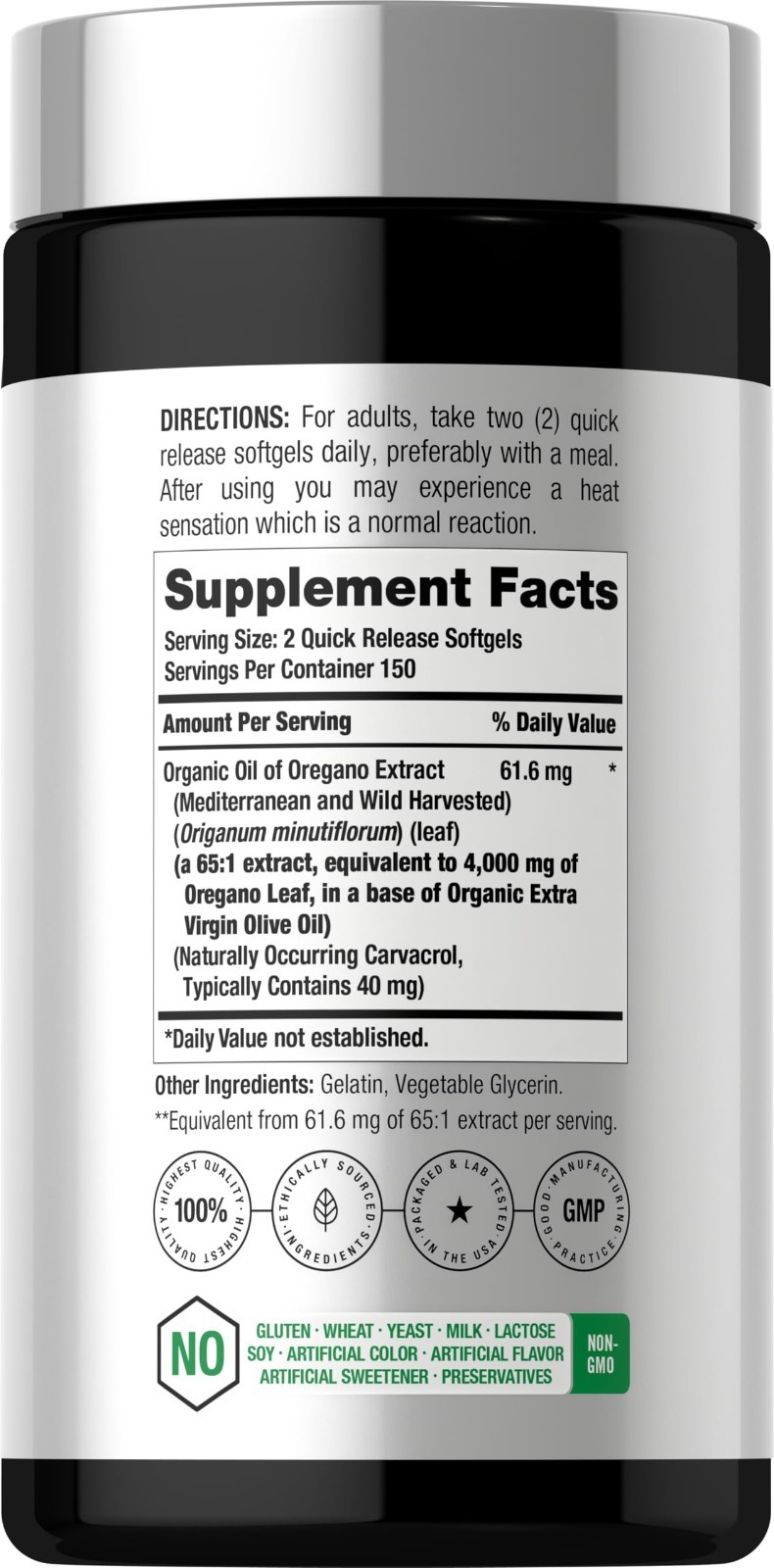 Oregano Oil Softgel Capsules 300 Count | Carvacrol Extract | Non-GMO, Gluten-Fre