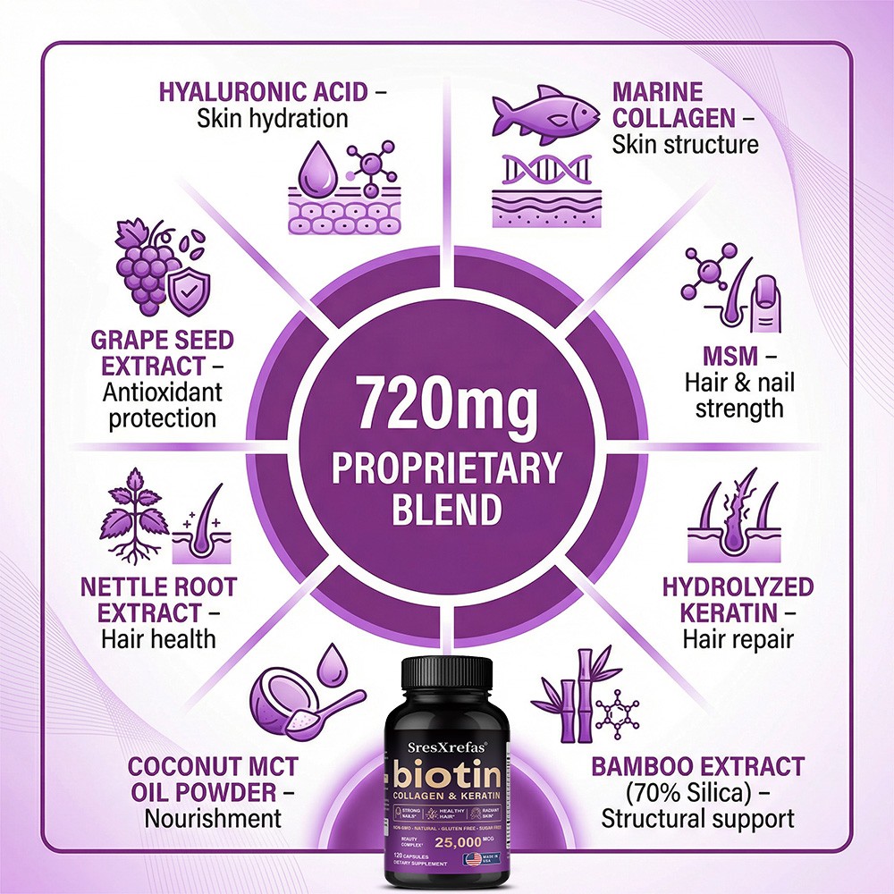Biotin Collagen Keratin-Hair Growth,Skin Health,Strong Nails 30/60/120 Capsules