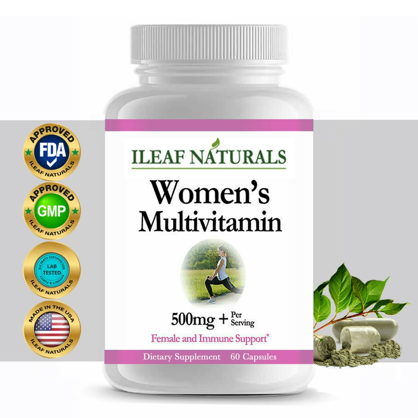 iLeafNaturals Women’s Multivitamin, Minerals, Antioxidants, Herbs 500 MG