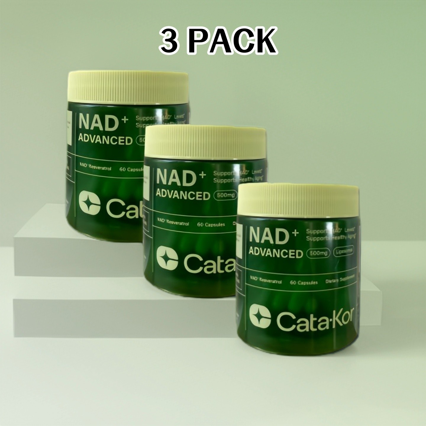 3PCS Cata-Kor NAD+ Advanced 500mg Liposomal NAD+ with Resveratrol |180 Capsules+