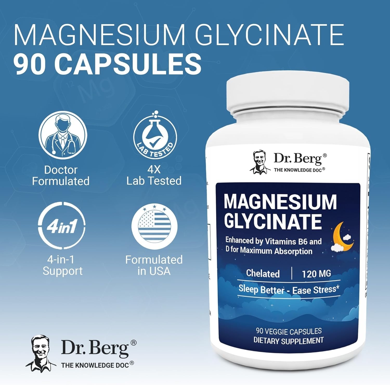 Dr. Berg Magnesium Glycinate Capsules, 90ct – Sleep, Stress & Muscle Support
