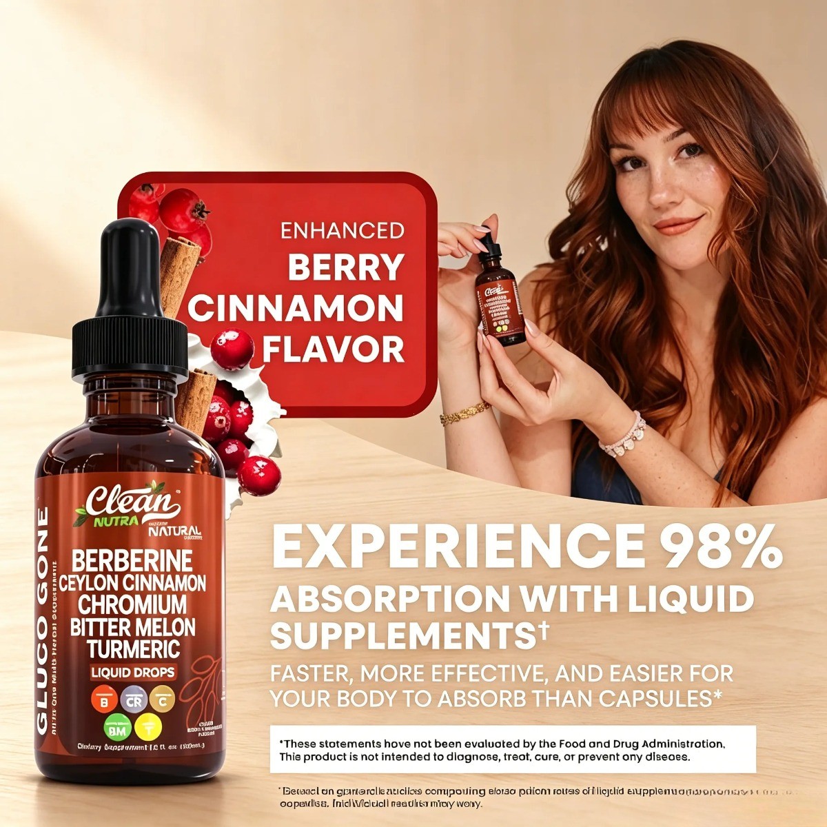 Clean Nutra Berberine with Ceylon Cinnamon Liquid Drops–Metabolism & Blood Sugar