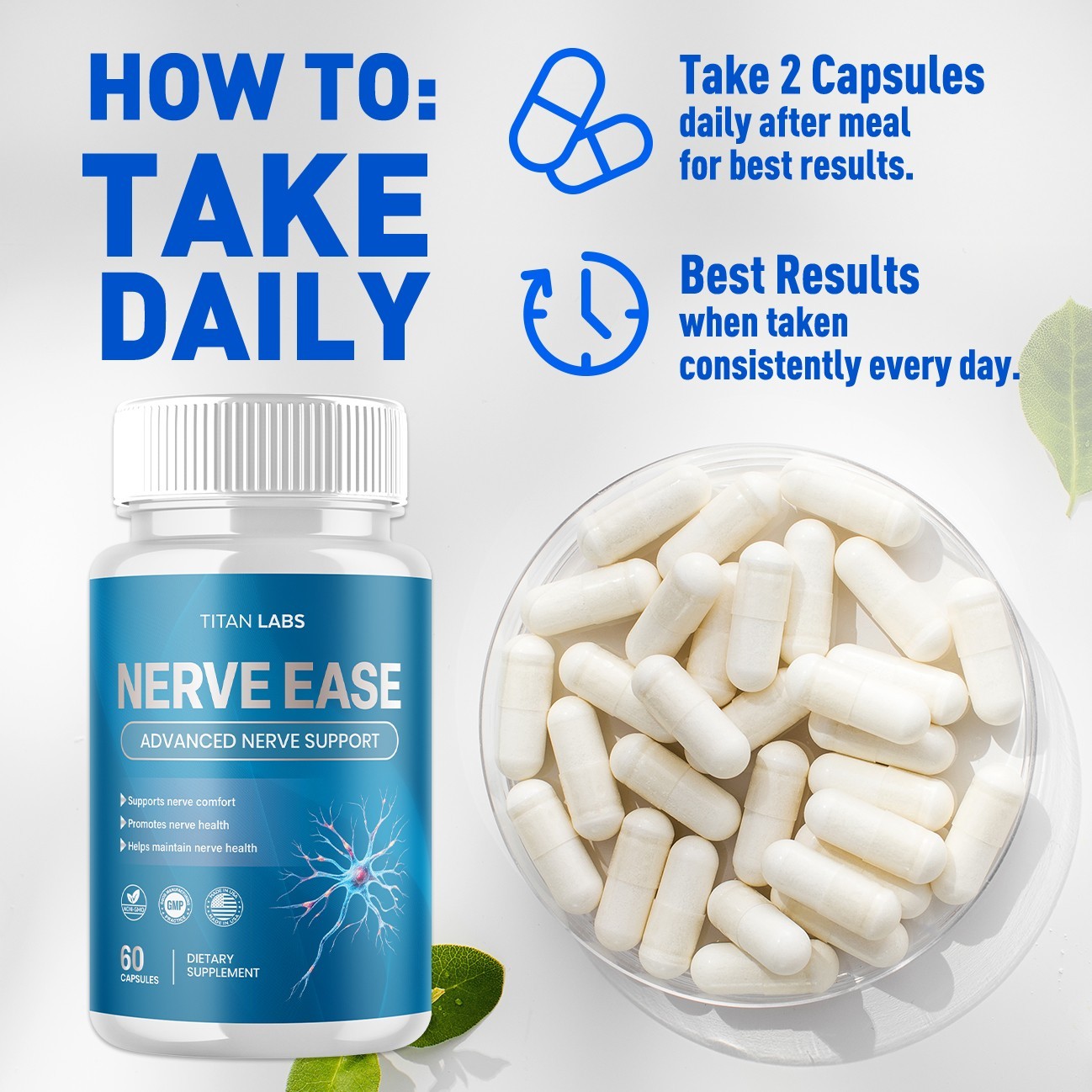 (5 Pack) Nerve Ease Nootropic Nerve Support Max Supplement NerveEase 300 Capsule