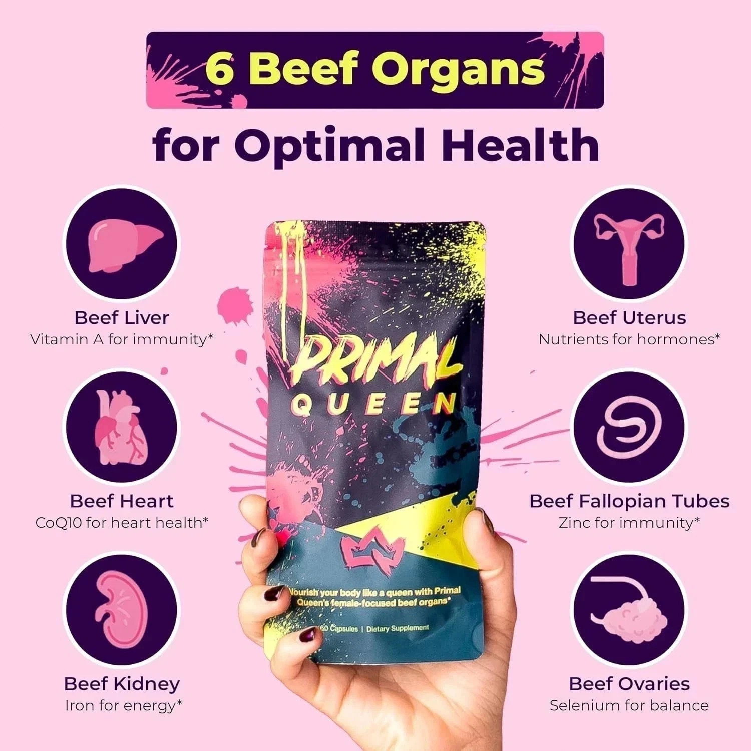 3PCS Primal Queen Supplement for Women 60 CountsBeef Organ Free Shipping !